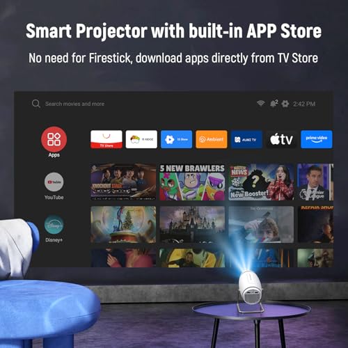 Doingdo Mini Projektor 4K Mini Beamer WiFi 6 und Bluetooth 5.4, Tragbarer Video Projektor, 130 Zoll Home Cinema Smart Projektor Kompatibel mit HDMI/TV Stick/USB / PS5 (Integrierte App)