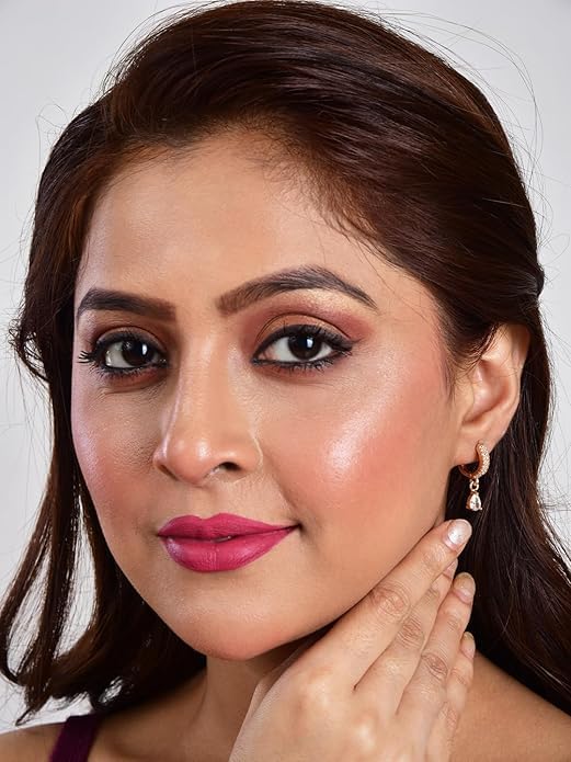 Image of Nilu's Collection 18k Rose Gold Plated Clip On Hoop Earrings, Stylish Women Earrings, Fancy Zircon Copper Bali Earrings for Women and Girls (Drop design)