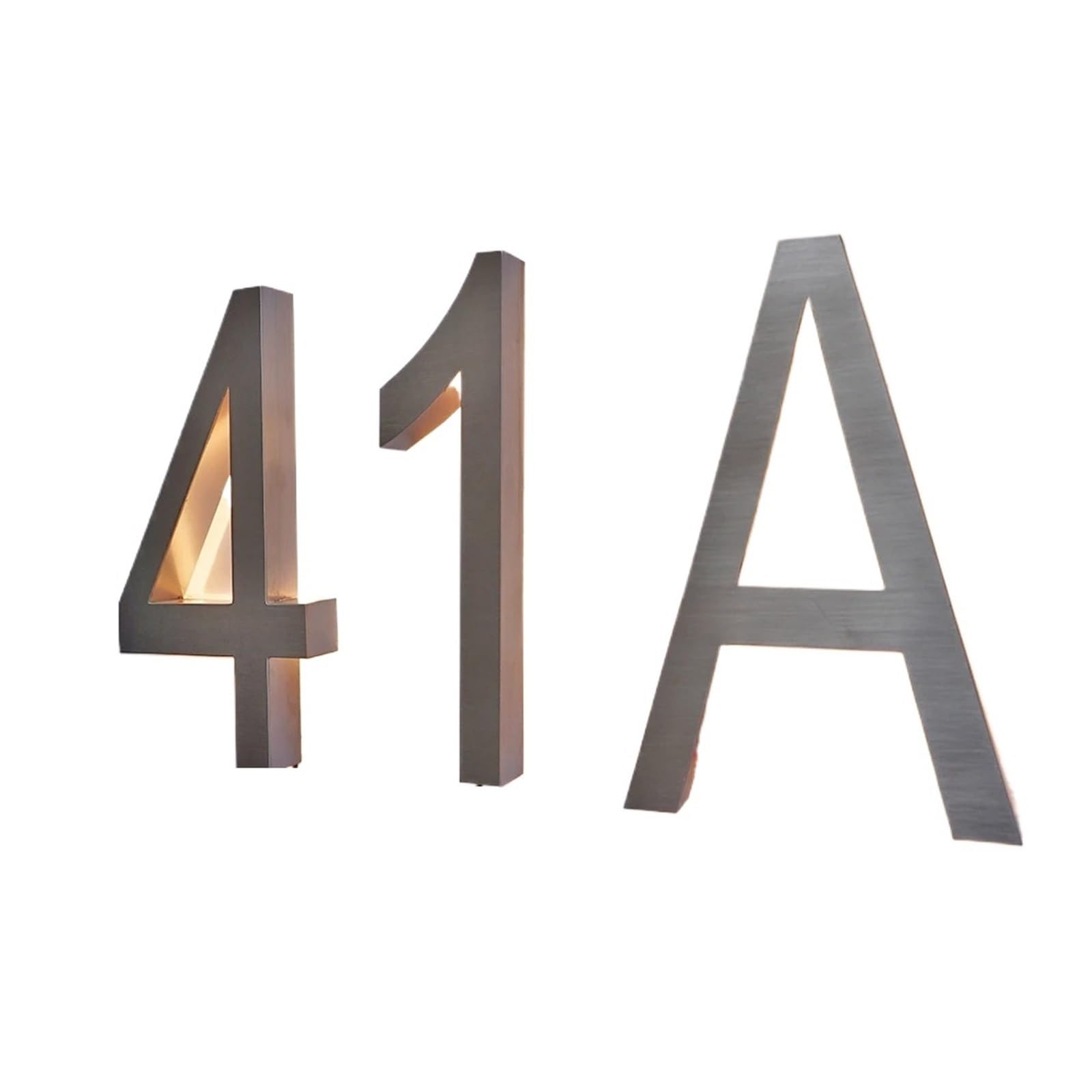 1pc 8'' Tre Numeri Civici Retroilluminati Con Lettere Canale Illuminate In Bianco Caldo Montate A Parete In Acciaio Inossidabile Spazzolato