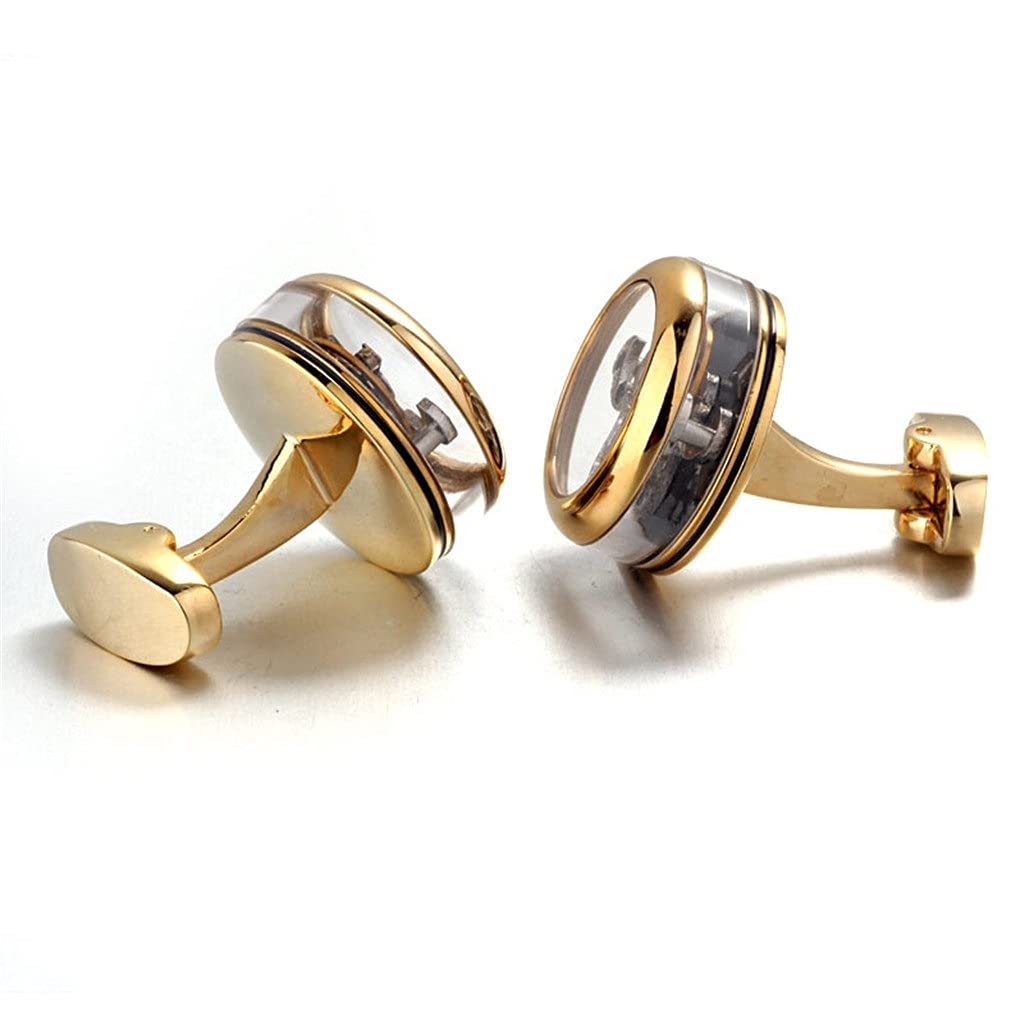 Gemelos con movimiento Tourbillon redondo, camisa francesa de negocios, clavos de manga para hombre, cobre duradero