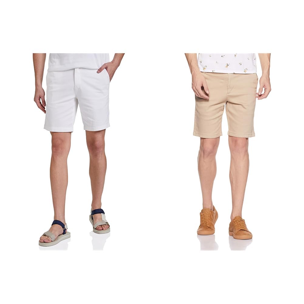 amazon brand - symbol Men's Cotton Chino Shorts | Half Pants | Nikker | Stretchable Lounge Wear (Casual | Summer | Bermuda) (White + Stone_36) (Combo Pack of 2)-picture-30