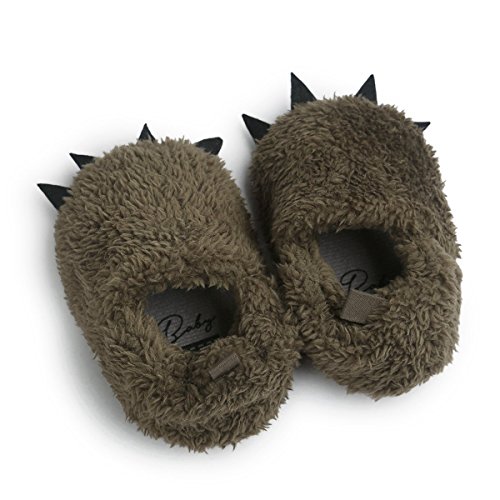 fantastic me Baby Boys Girls Bear PAW Animal Slipper Boots Toddler Infant Crib Shoes First Walking Prewalker Shoes, Anti-slip Soft Sole Sneaker, Plush Furry House Slippers For 0-18 Months3