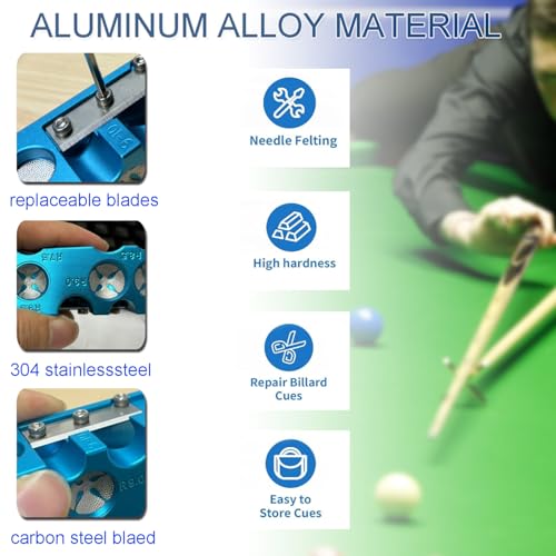 11-in-1 Pool Cue Tip Repair kit, Professional All-in-One Pool Stick Tip Tool for Shaping, Replacement, Maintenance. Tips Shaper & Scuffer kit, Pool Cue Trimmer (Blue Aluminum) - Image 5