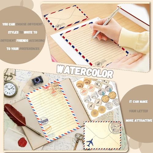 Image of TaoBary 160 Pcs Stationery Paper Set 50 Double Sided Stationery Papers with 50 Matching Envelopes and 60 Round Dot Sticker, 10 Design(Vintage Travel,8.5 x 11 Inch)