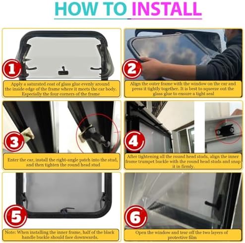 RV Exit Window 20x20in for 25-35mm Walls, Push-Out Style with Screen, Adjustable Angle - Ideal for Caravans & Campers, Durable Small RV Window