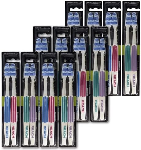 REACH Essential Care Interdental Firm Toothbrush, Duo Pack x 4, Full Head Hard Bristle Manual Toothbrushes, Variety Colors Multipack, Daily Oral Enamel Dental Care