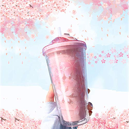 PMCDS2G Insulated Tumbler with Lid and Straw Double Wall Reusable Leakproof 16oz Travel Tumbler Cup Water Bottle BPA Free - Pink