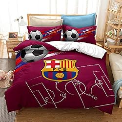 Funda Nordica Barcelona FCB Barcelona Funda Nórdica Niño Adolescente Juego De Cama De 3 Piezas Azul Morado Gris Funda De Edredón Microfibra Fácil Cuidado (Estilo 04,(150x200cm)-Cama de 90)