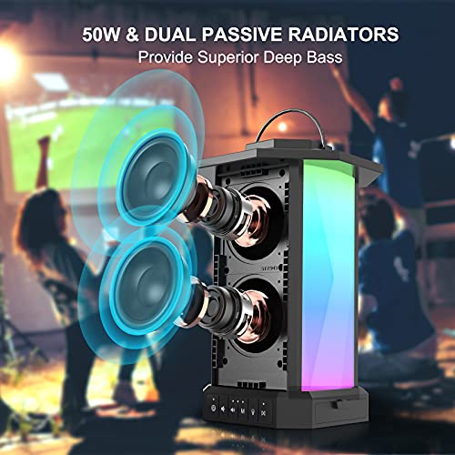Ortizan Outdoor Bluetooth Speakers, 50W Loud Wireless Waterproof Lantern Speaker, Deep Bass/Hi-Fi/Rgb Lights/Ipx5/40H Play/Eq/Dsp/Power Bank/Usb/Tf/Aux, Up To 100 Speakers Synch For Party Patio Garden #TOP1