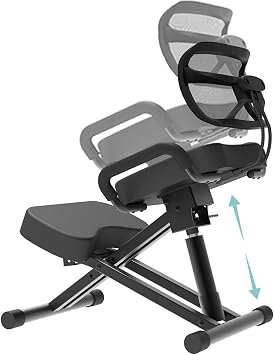 Ergonomic Kneeling Office Chair, Foldable Posture Chair for Home with Back Rest Support, Adjustable Angle/Height Stool with Thick Memory Foam (with Backrest)