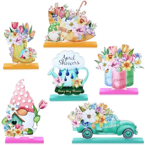 Nain de fleurs de printemps en bois décoration de table artisanale - 2