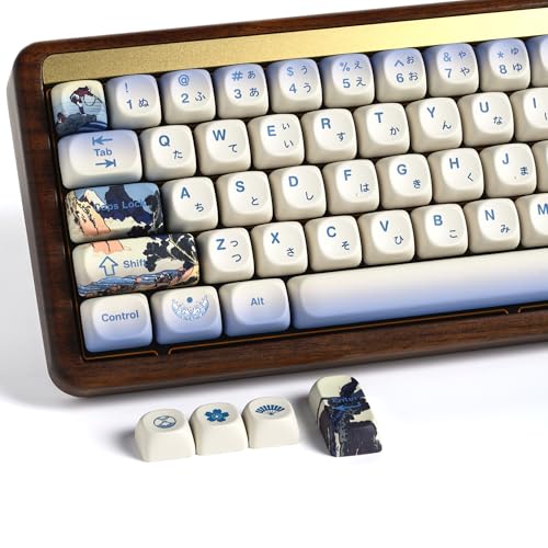OHY XVX MOA Profile Japanese Fuji Mountain Theme Keycaps Set, 132 - Key Blue & Creamy White Custom Keycaps for US Layout Mechanical Keyboards -Blue and White