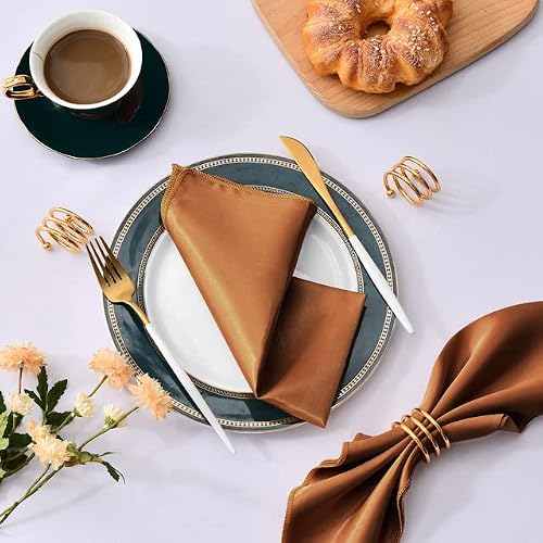 Silky Satin Cloth Napkins, Satin Dinner Napkins Wedding Birthday Banquet(Chocolate,12PC-43 * 43cm)
