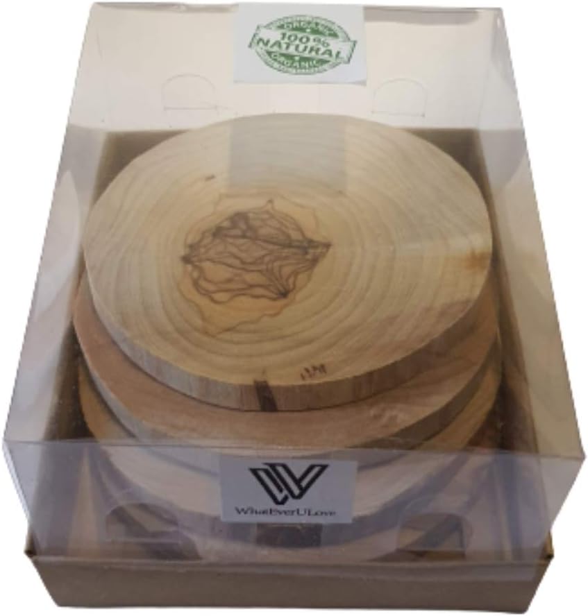 Prоmо 40% оƒƒ Olive Wood Coasters 100% Natural & Organic - Set of 4 - Handmade - with a Box