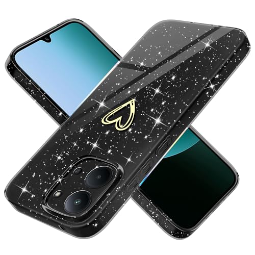 Yichxu Etui na telefon komórkowy do Xiaomi Redmi 15C 4G/5G (EU), błyszczące serce, silikonowe, TPU, odporne na uderzenia, etui typu bumper, błyszczące, ultra cienkie, odporne na zarysowania, czarne
