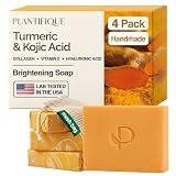 PLANTIFIQUE Kojic Acid Soap | Testado en Laboratorio | 4 Barras Jabón de Cúrcuma para las Manchas | Con Vitamina C, Ácido Hialurónico y Colágeno | Turmeric & Kojic Acid Soap 320g