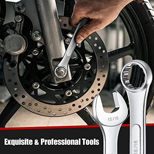 Rochoof Combination Wrench Set,33-Piece Chrome Vanadium Steel Wrench Set 12-Point Sae & Metric Wrenches 1/4"-1" And 6-22Mm With Rolling Pouch #TOP5