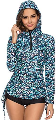 UPF 50+ Women's Ruched Hoodie Swim Shirt - Sun Protective F31-XL CA109