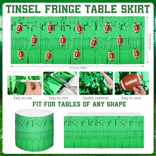 Image of TREWAVE 114 PCS Football Party Decorations, Super Bowl Party Supplies with Football Foil Fringe Curtains, Tinsel Table Skirts for Game Day Tailgate Birthday Party
