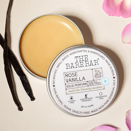 Image of The Bare Bar Rose Vanilla Solid Perfume - 50gm | Floral Fragrance| Odor & Sweat Control | Natural formula and Chemical free| Good for all skin types | Travel Mini Size Solid Perfume for Men & Women
