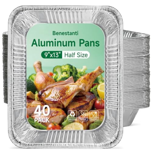 9x13 Inch Aluminum Pans (40 Pack) Disposable Half-Size Foil Pans Deep Tin Foil Pan Disposable Baking Pans for Cooking Heating Storing & Prepping Food Steam Table Deep Trays Oven-Safe