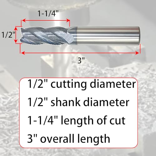 Image of 1 /2 inch Carbide Roughing End Mill, 3 inch Overall Length, 4 Flute, Solid Carbide Roughing End Mill, 1 /2 inch Cutting Diameter, 1-1 /4 inch Length of Cut, Helix Angle: 35,AlTiN Coated