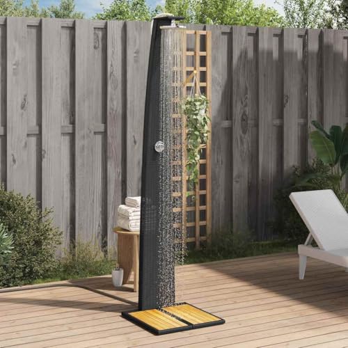 Mangloder - Ducha de jardín de ratán sintético y madera de acacia, 55 x 60 x 224 cm, independiente con ducha, para piscina, jacuzzi, piscina, jardín y baños de verano al aire libre