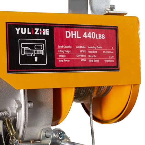 Electric Hoist 440 lbs Electric Winch, Wire Remote Control Power System 120V Electric Lift, Household Small Crane withith Emergency Stop Switch for Factories Warehouse Garage Lifting and Hoisting