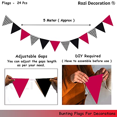 Image of Rozi Decoration Pink, White & Black Pennant Bunting Flags for Happy Birthday & Festival Decoration - 2 Sets of 24 Flags