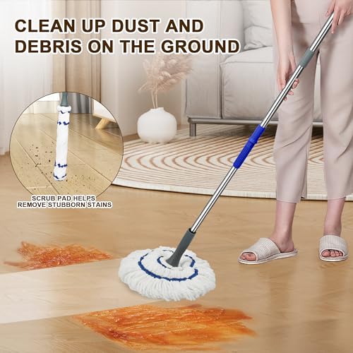 Image of Self Wringing Mop - Easy Squeeze Twist Mop with 52.5 Inch Long Handle, Heavy Duty for Hardwood, Tile, Vinyl & Laminate Floors (White-2 Head)