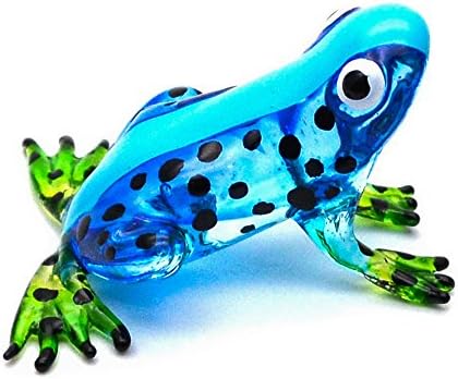 Zoo Craft Hand Blown Glass Figurine Blue Frog Handmade Miniature Animal Art