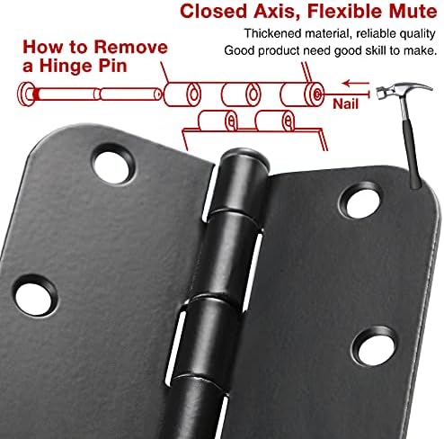 30 Pack Rounded Matte Black Door Hinges 3.5 Inch 5/8" Radius Interior 3 1/2" Flat Iron Bifold Residential Standard Bedroom Indoor for Doors 3 ½"Hardware Control House Home Decor Essentials Accessories - 1