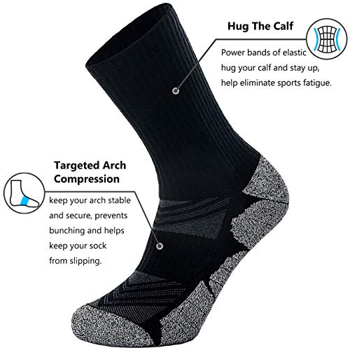 Cwvlc Hiking Crew Socks, 4-Pack Men Women Boot Socks For Walking, Hunting, Camping, Winter Outdoor Work, Cosy Cushion, Moisture Wicking, Arch Compression, Anti Blister, Large, Black Gray #TOP2