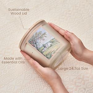 Msense large sized 3 wick apple and spice scent soy waxfallwinter scented candle 247oz with wooden lid 120 hours long lasting burnnatural candle for home fragrance  urban country home decor