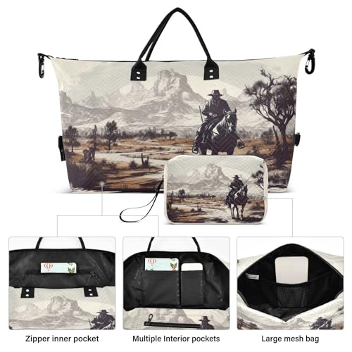 Western Cowboy Sports Gym Bag for Women Men Travel Duffel Bag Weekend Overnight Carry on Bag with Toiletry Bag Air Travel Bag for Workout Swimming Yoga Plane Hospital2