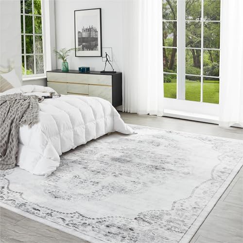 Auemtyn 8x10 Area Rug for Living Room, Washable Rug with Non Slip Backing, Low Pile Carpet for Bedroom, Dinning Room (Vintage Light Grey) — view 5