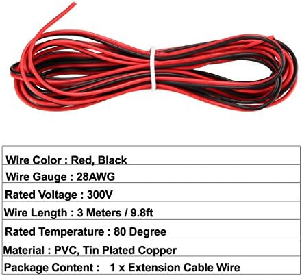 sourcing map Red Black Wire 2pin Extension Cable Cord 28 AWG Parallel Wire Tin Plated Copper 3 Meters Length Red Black for LED Strip Light