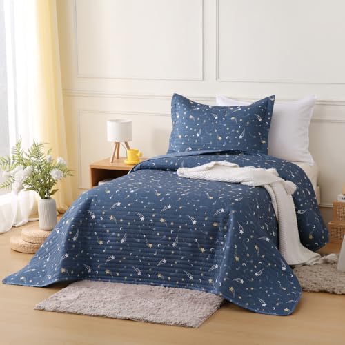 Kit Colcha Cobre Leito Marrocos Infantil 2 Peças Dupla Face (Cosmo Azul)