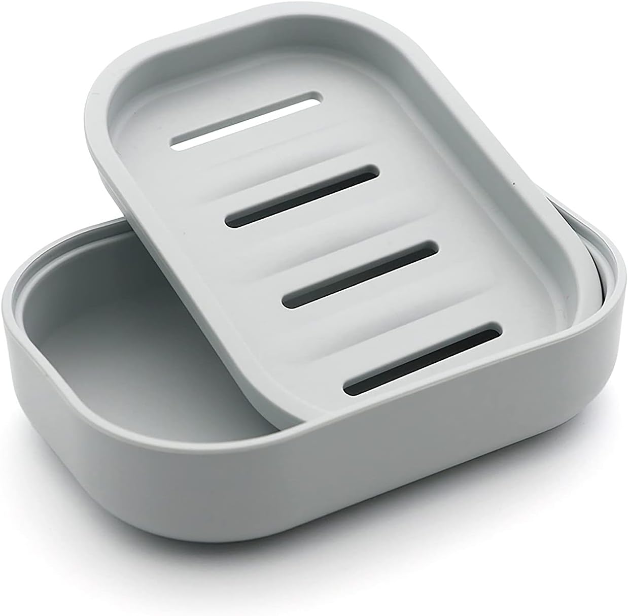 Plastic Soap Dish Container, Keeps Soap Dry,Easy Cleaning,Drain, Grey Blue