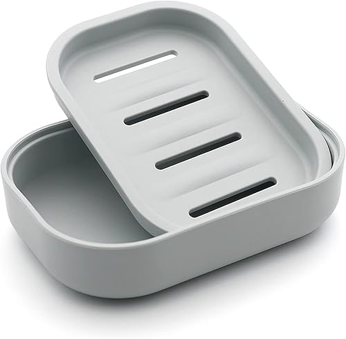Contenedor de plástico para jabonera, mantiene el jabón seco, fácil limpieza, drenaje, gris azul