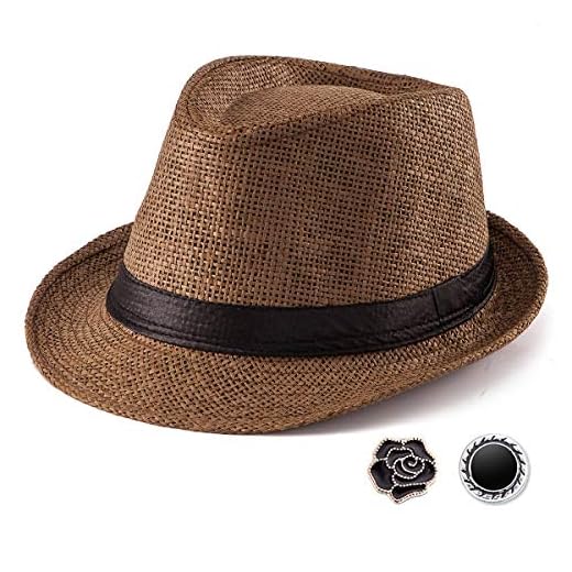 LADYBRO Mens Fedora Hats Trilby Unisex - Coffee Straw Hat for Male Sun Hat Women Trilby