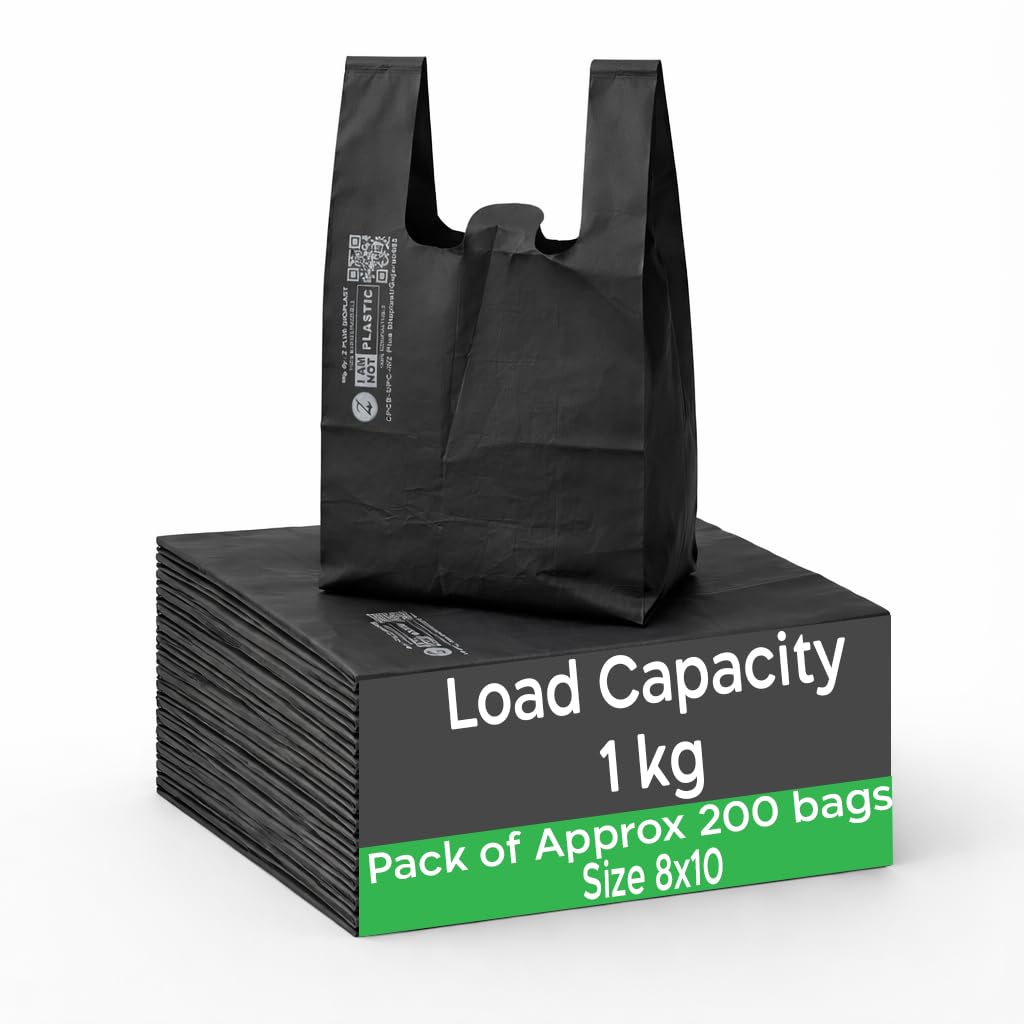 ECOZ Compostable & Biodegradable Carry Bags |8×10 inch Approx Pack of 200 | Eco-Friendly Plastic-Free Shopping Bags for Grocery, Food, Retail & Vegetables | Load 1kg Capacity | Supermarket Use