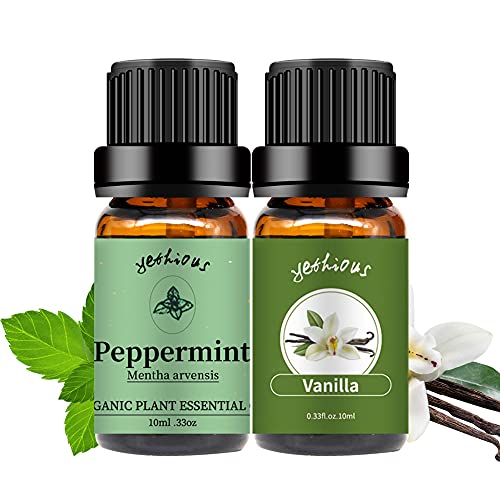 Yethious 2 Pack Vanilla Essential Oil Peppermint Essential Oils Set 100% Pure Organic Peppermint Essential Oil For Aromatherapy & Diffuser, Skin Care #TOP7