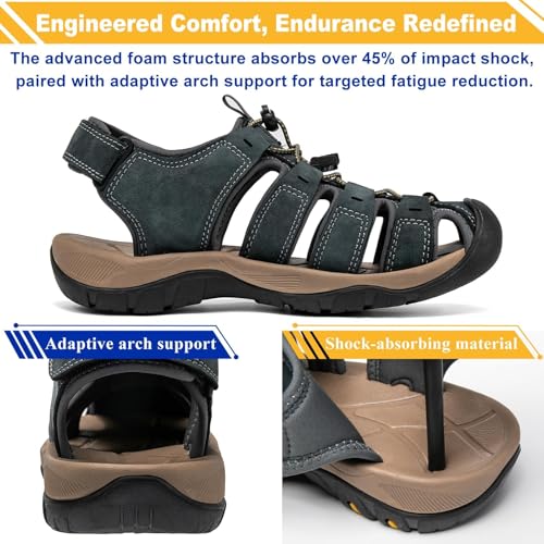 Men's Sport Sandals Closed Toe Leather Hiking Athletic Walking Outdoor Beach Lightweight Comfortable Waterproof Trail River Fishing Water Shoes Gray4