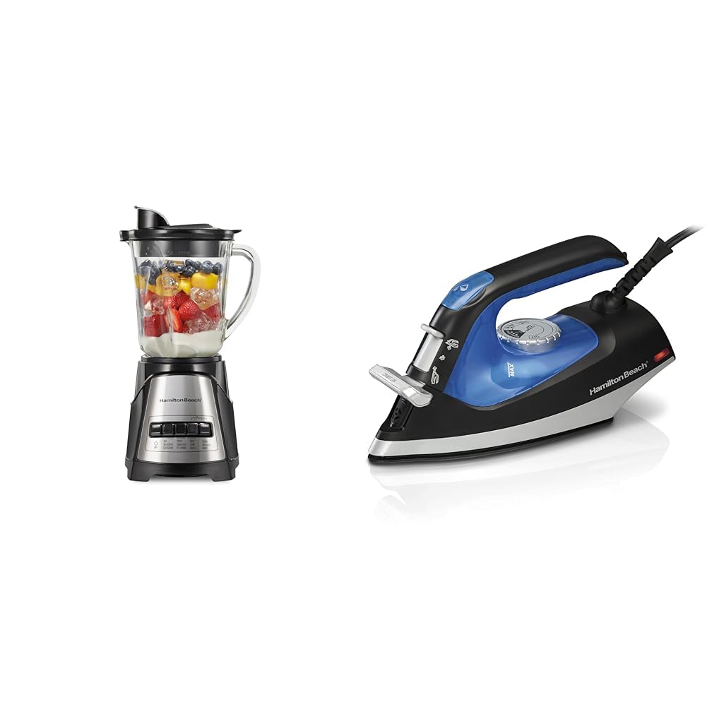 Licuadora Hamilton Beach Power Elite Wave Action para batidos y licuados, puré, tritura hielo, plancha 2 en 1, vaporizador de ropa con boquilla de vapor continuo, 5 temperaturas