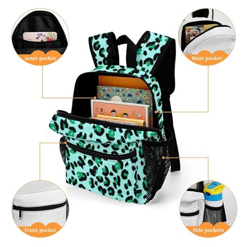 Green Leopard Skin Pattern 13 Inch Backpack Lightweight Double Shoulder Bag with Zippers Unisex Daypack4