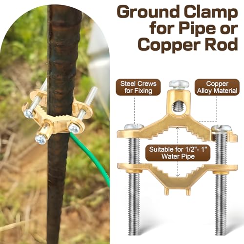 Image of Feekoon 1 /2 inch to 1 inch Ground Clamp, Copper Alloy Wire Pipe Ground Clamp for Bonding Wire to Water Pipe or Steel (6 Pack)