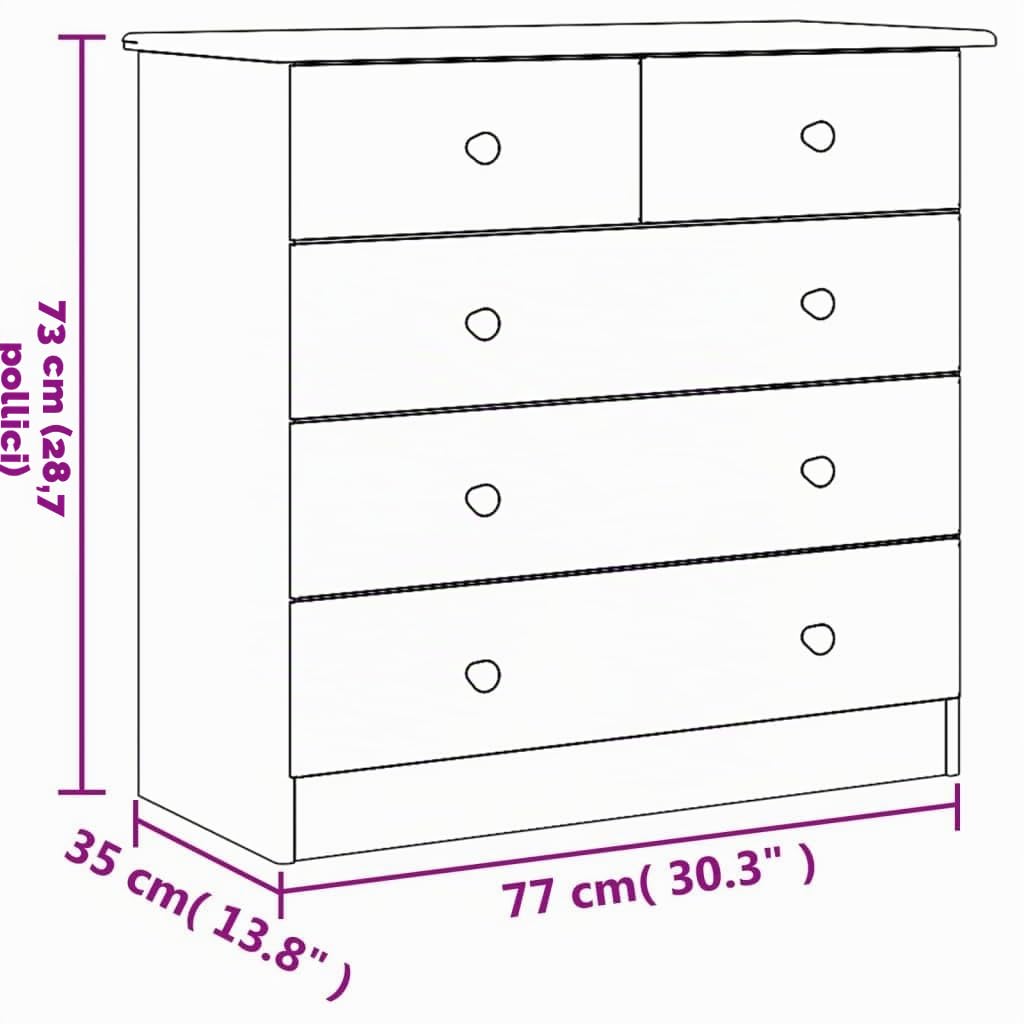 vidaXL Cassettiera ALTA Bianca 77x35x73 cm in Legno Massello di Pino