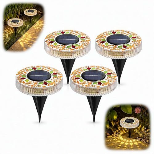 Alimentation solaire pour ces 4 disques lumineux étanches qui éclairent vos allées de jardin