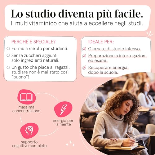 Multivitaminico Ragazza. L'unico Specifico per: Lo Studio, Memorizzare Più Velocemente, Più Focus Mentale, Stanchezza, Difese Immunitari, Sport, Energia. Vitamine e Minerali 100% Naturali. Italiano. - 6